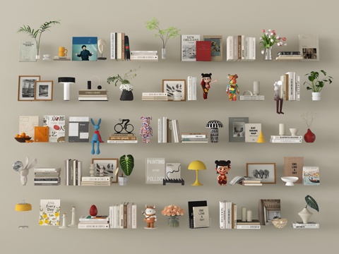 现代摆件组合 饰品摆件 雕塑摆件 书籍书本 画框su模型