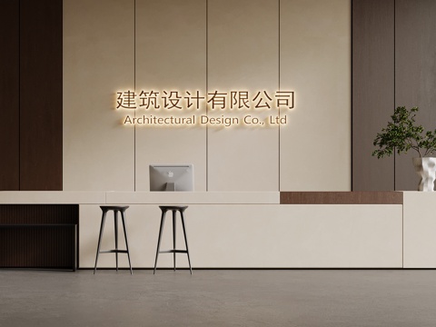 中古风吧台 接待台 背景墙su模型