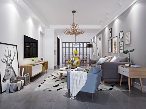  北欧客厅3d模型 