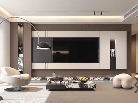 轻奢意式家居客厅 电视背景墙 客厅背景墙 意式客厅背景墙su模型