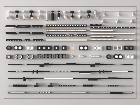 现代筒灯射灯组合 嵌入式筒灯 明装筒灯射灯 轨道式射灯su模型