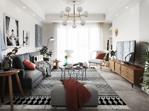  北欧现代客厅 北欧客厅 沙发3d模型 