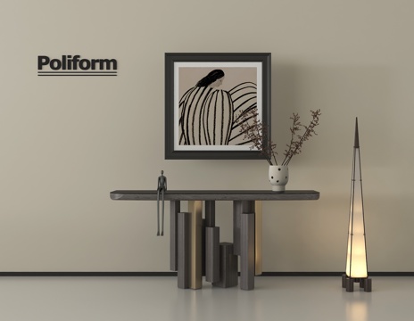 现代玄关柜 端景玄关柜 入户玄关柜 挂画 摆件 落地灯su模型