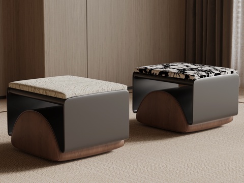 现代中古风沙发凳 换鞋凳su模型