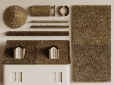 现代茅草屋顶 茅草棚 枯草顶su模型