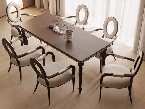 中古风餐桌椅su模型