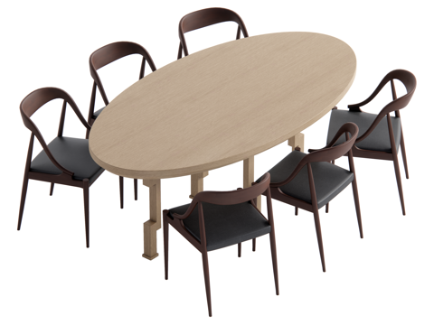 复古中古风餐桌椅组合su模型