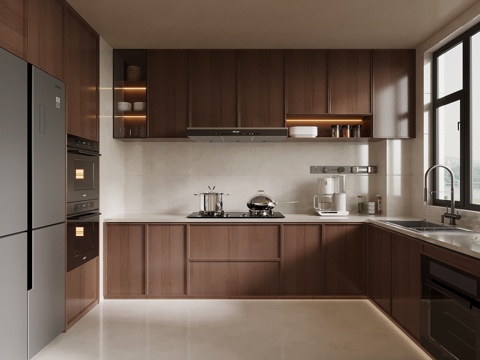 中古风厨房 橱柜su模型