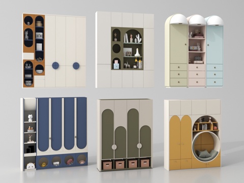 现代儿童衣柜 木材 高柜 书籍摆件su模型