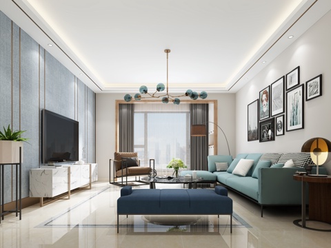  现代客厅 北欧客厅3d模型 