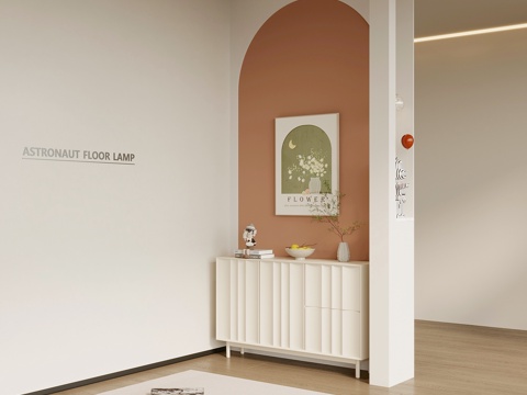 现代奶油风玄关隔断 玄关柜su模型