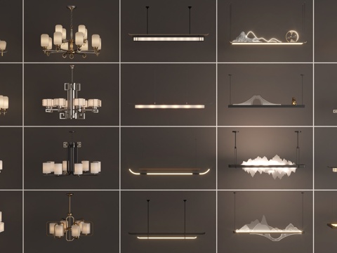 现代吊灯组合 餐厅吊灯 床头小吊灯 艺术吊灯su模型