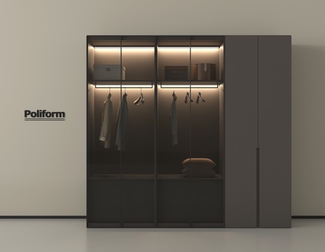 现代轻奢玻璃衣柜 成人 非转角 平开门su模型