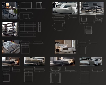 活动家具多尺寸三视图cad施工图