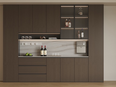 现代轻奢餐边柜 轻奢意式餐边柜 餐边柜摆件 大理石餐边柜su模型