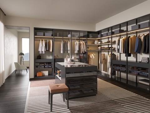  主卧衣帽间 别墅衣帽间 岛台衣帽间 现代衣帽间 服饰首饰3d模型 