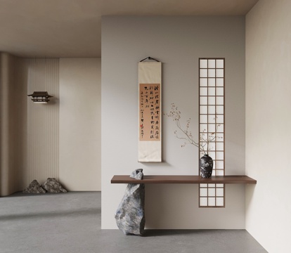 新中式玄关 隔断su模型