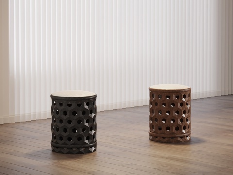 法式中古凳子 化妆凳 沙发凳 换鞋凳su模型