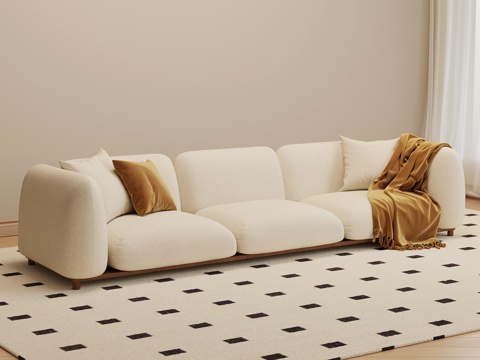 现代奶油风沙发 多人沙发su模型