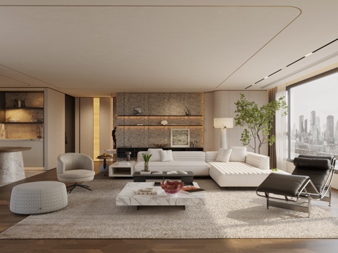 现代意式客餐厅 轻奢意式客餐厅 高级灰客餐厅 海派风客餐厅su模型