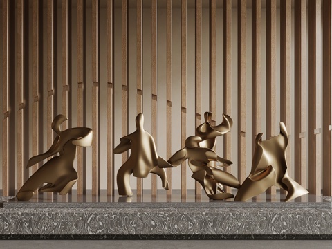 新中式人物雕塑su模型