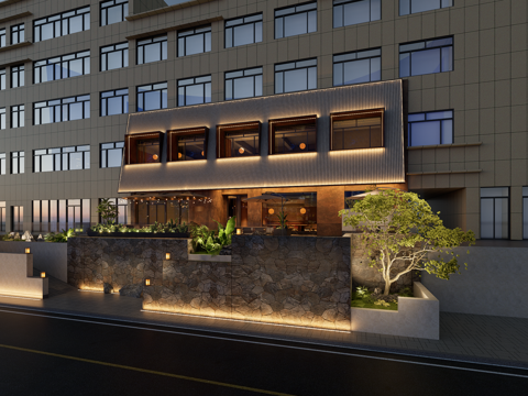 餐饮门头户外外摆su模型