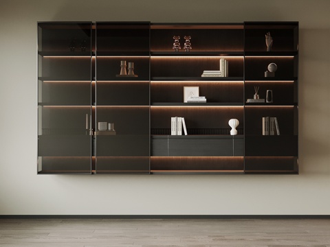 现代玻璃书柜 书架su模型