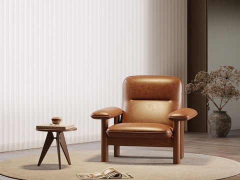 现代休闲椅 边几 干枝盆景su模型