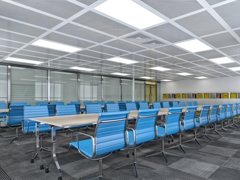  现代简约员工办公室职场办公区3d模型 