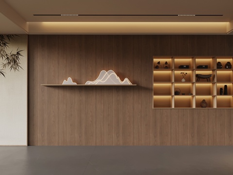 新中式背景墙su模型