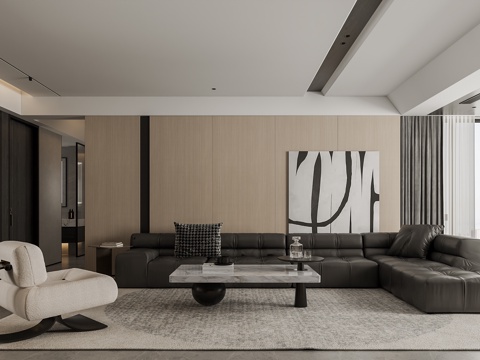  高级灰客厅3d模型 