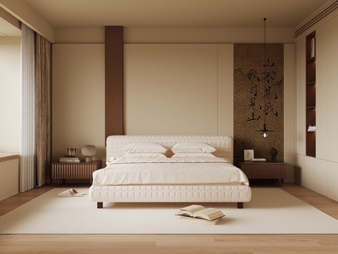 中古风卧室 双人床 衣柜su模型