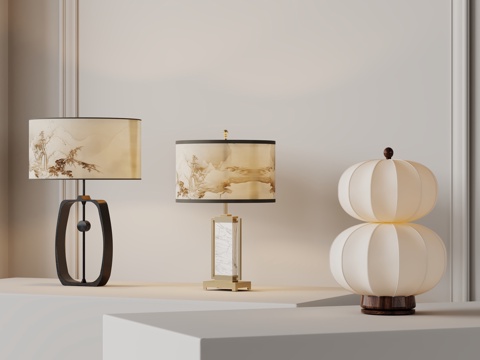  新中式台灯 金属台灯 台灯组合 台灯 卧室台灯3d模型 