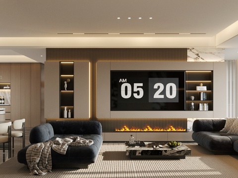 轻奢意式家居客餐厅 电视背景墙 客厅背景墙 意式客餐厅背景墙su模型