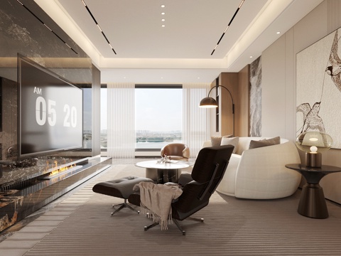  现代轻奢客厅 黑白灰客厅 样板间客厅 大户型客厅 意式客厅3d模型 