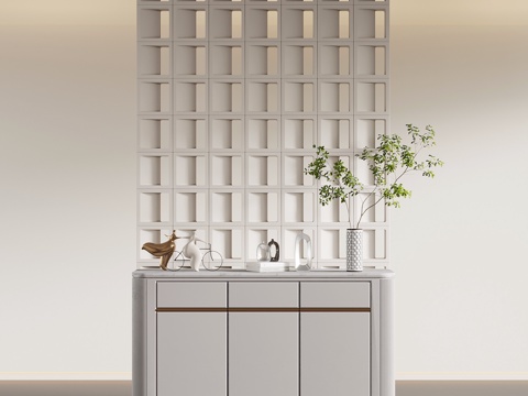 现代简约屏风隔断 玄关柜su模型