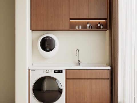 中古风洗衣机柜 阳台柜su模型