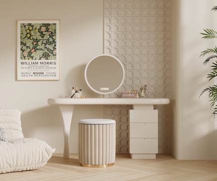 现代奶油风梳妆台su模型