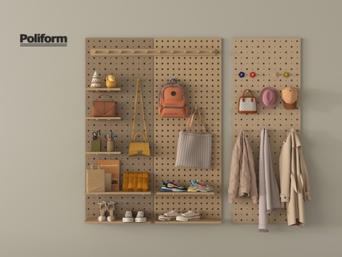 现代挂件 洞洞板 墙饰板 置物架 衣架su模型