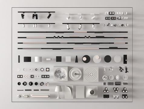 现代筒灯射灯组合 嵌入式筒灯 明装筒灯射灯 轨道式射灯 石膏su模型