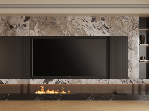 现代意式电视背景墙 轻奢意式客厅 客厅背景墙 大理石背景墙su模型