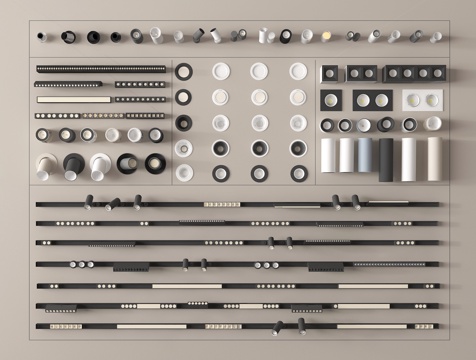 现代筒灯射灯组合 嵌入式筒灯 明装筒灯射灯 轨道式射灯su模型