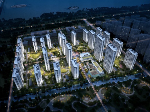  夜景住宅鸟瞰3d模型 