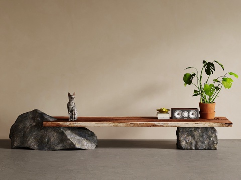 新中式长凳 石凳 庭院灯su模型