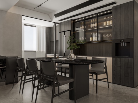  现代黑白灰餐厅3d模型 