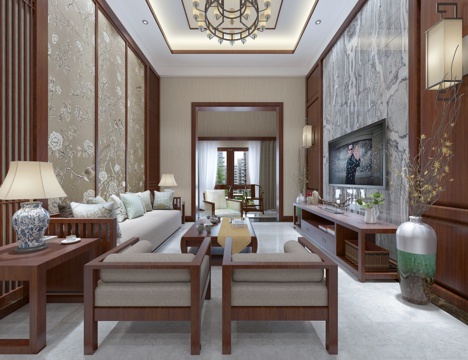  新中式客餐厅3d模型 