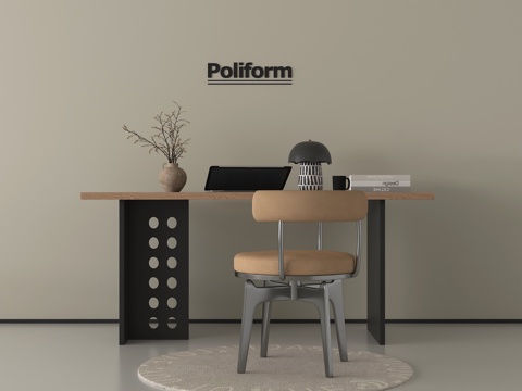 中古风书桌椅组合 休闲桌椅 台灯 摆件su模型