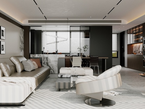  现代意式客餐厅 轻奢意式客餐厅 高级灰客餐厅 海派风客餐厅3d模型 