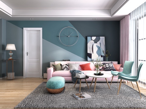  北欧客餐厅 沙发茶几组合电视架 餐桌椅 吊灯 沙发柜摆件3d模型 