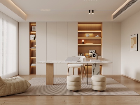 现代书房 书柜 书桌椅su模型